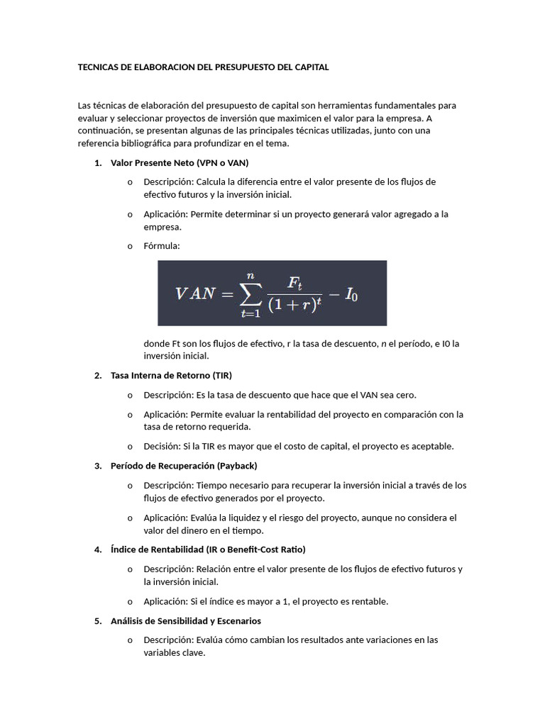 Tecnicas de Elaboracion Del Presupuesto Del Capital y Valor Presente ...