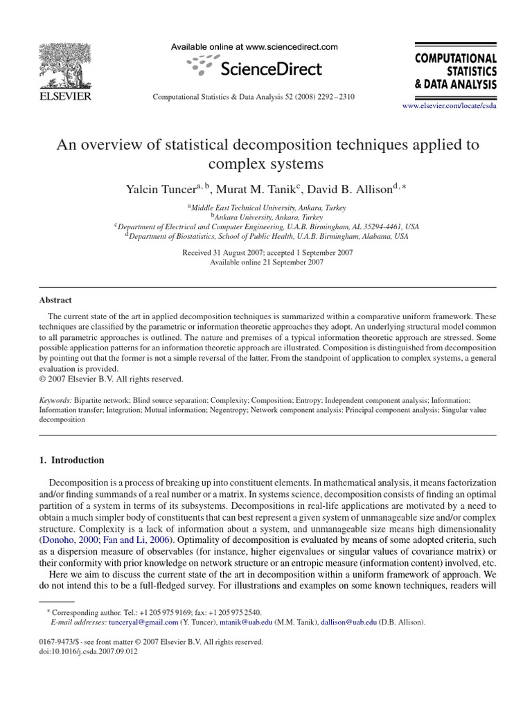 Tuncer, Tanik, Allison, An Overview of Statistical Decomposition ...