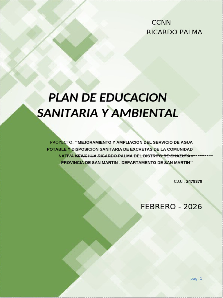 plan de educacion sanitaria CHAZUTA | PDF | Saneamiento | Aprendizaje