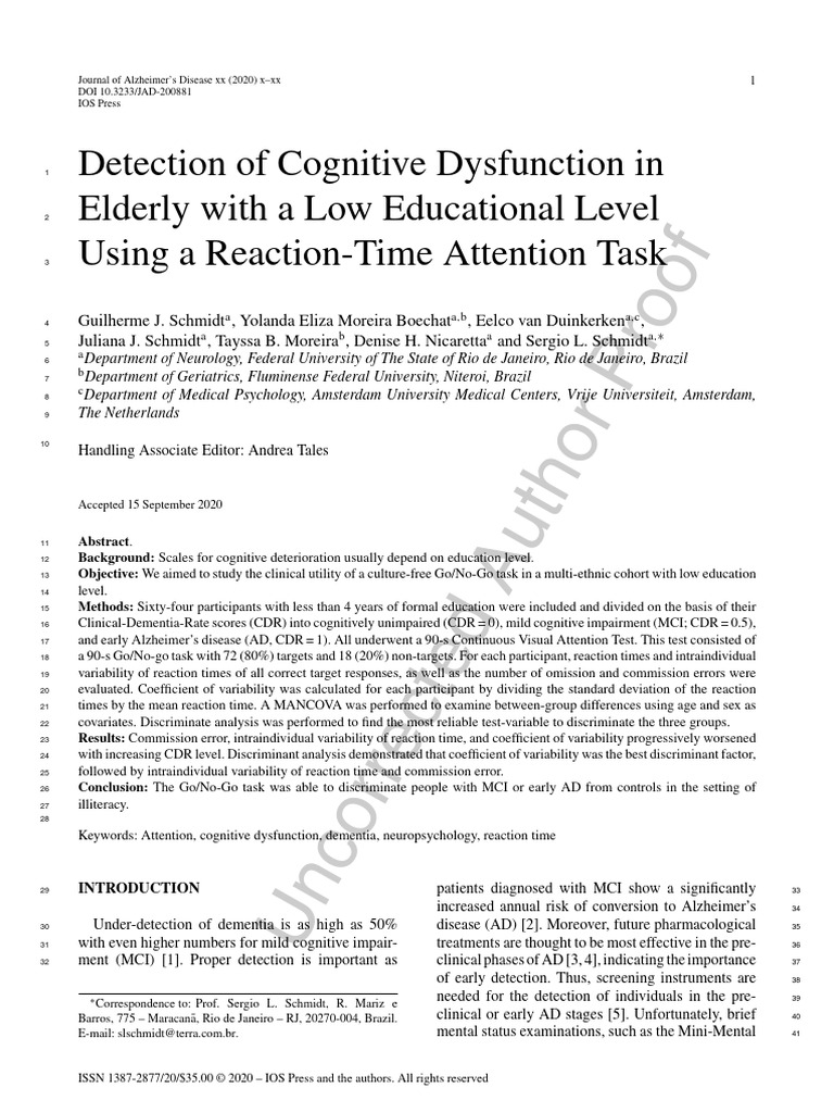 Detection of Cognitive Dysfunction NO | PDF | Geriatrics | Mental ...