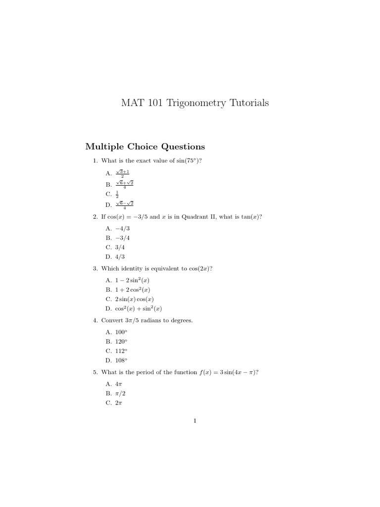 MAT 101 25 T3 Trig | PDF