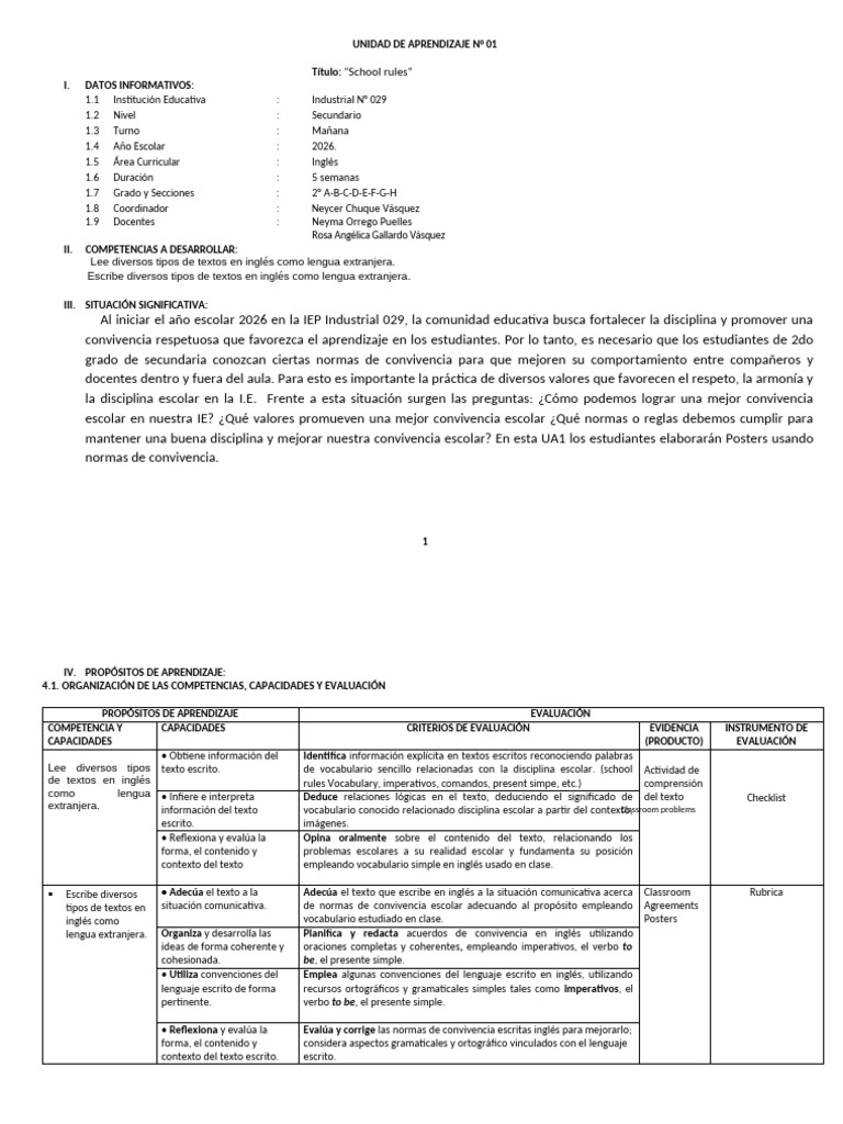 Unidad de Aprendizaje 2026 - 2° | PDF