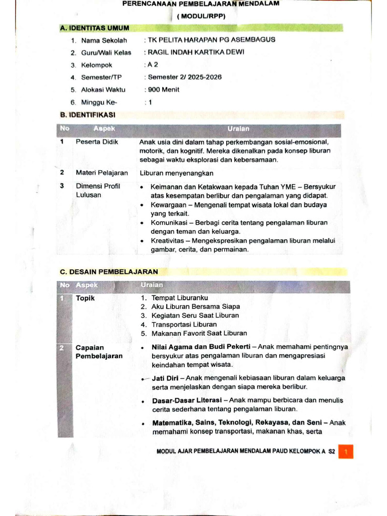 RPPH - Modul Belajar Dan Pembelajaran | PDF