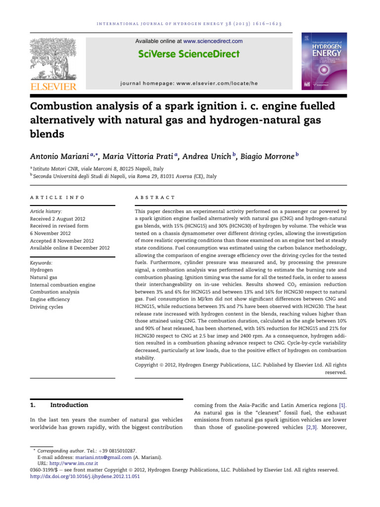 Combustion Analysis of A Spark Ignition I. C. Engine Fuelled | PDF