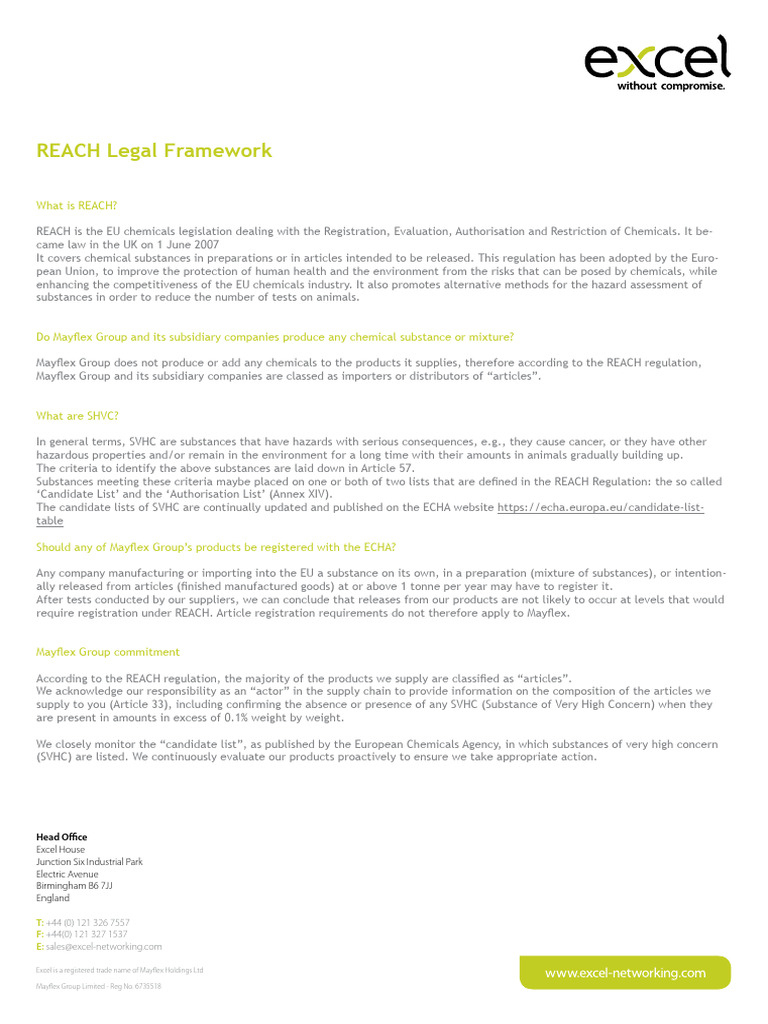 Excel REACH Declaration 170901 | PDF