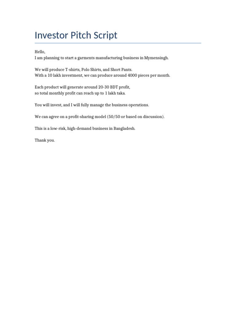 Investor Pitch Script | PDF