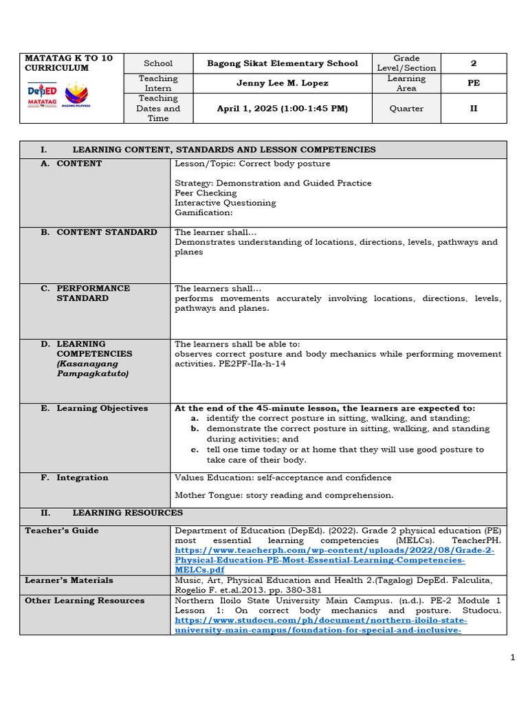 PE DLP Format (MATATAG Curriculum) REVISED FINAL | PDF | Learning ...