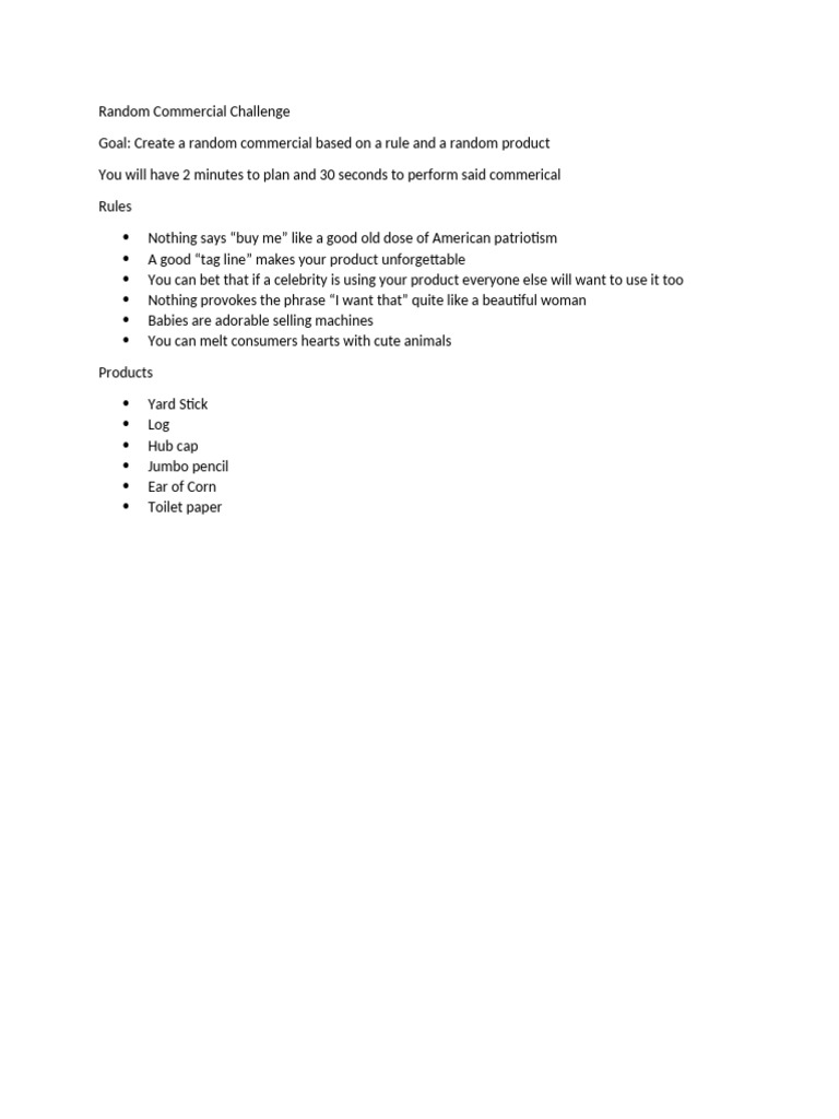 Random Commercial Challenge | PDF