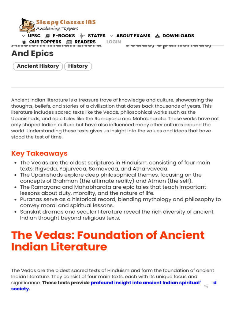 Ancient Indian Literature - Vedas, Upanishads, and Epics | PDF | Vedas ...