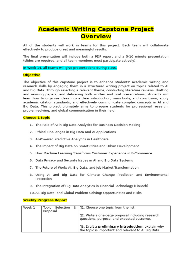 Academic Writing Capstone Project Overview_1_1 | PDF | Big Data ...