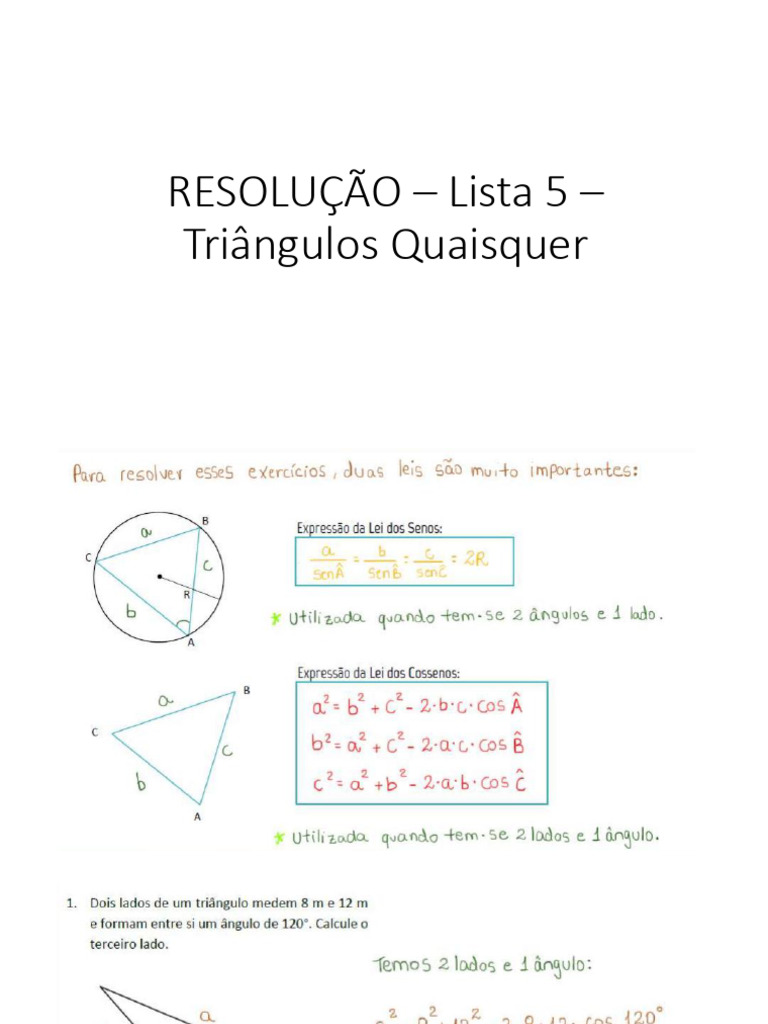 RESOLUO Lista 5 Tringulos Quaisquer - 2 Ano | PDF