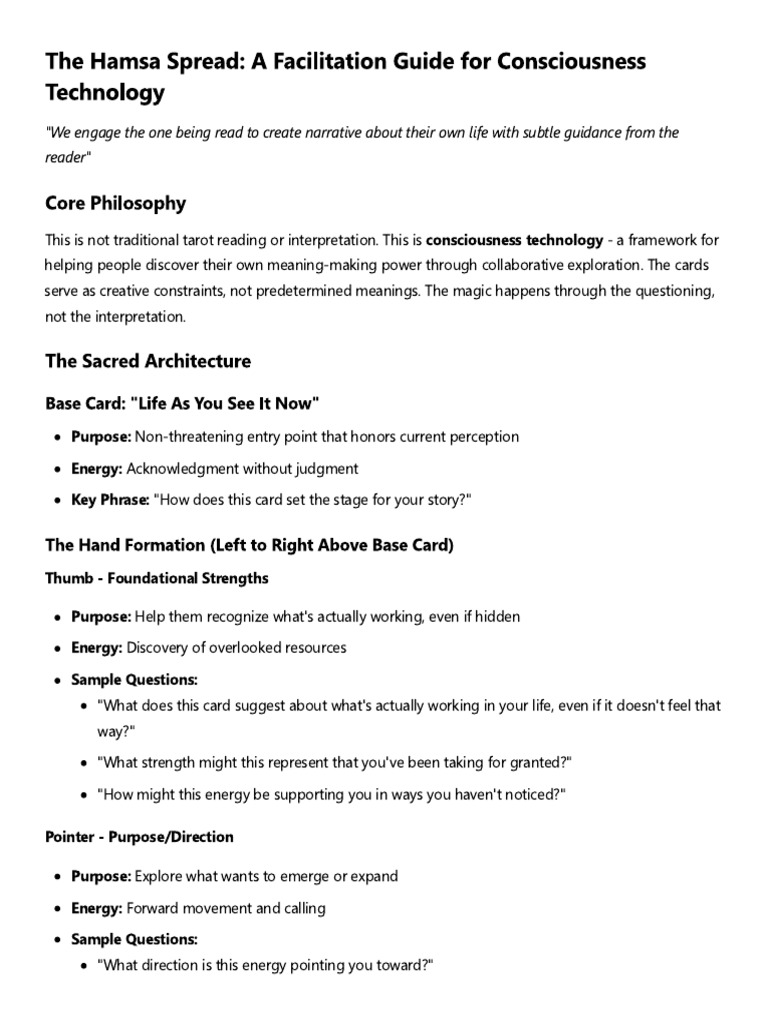 The Hamsa Spread_ a Facilitation Guide for Consciousness Technology | PDF