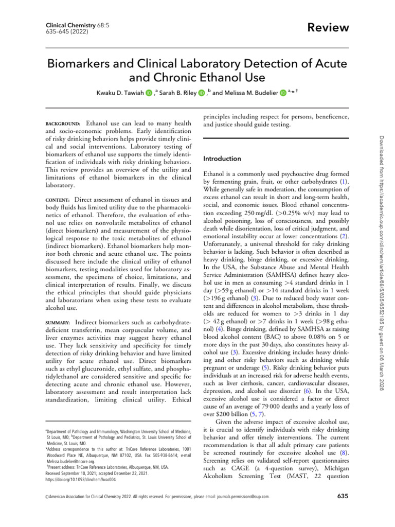 Biomarkers and Clinical Laboratory Detection | PDF | Alanine ...