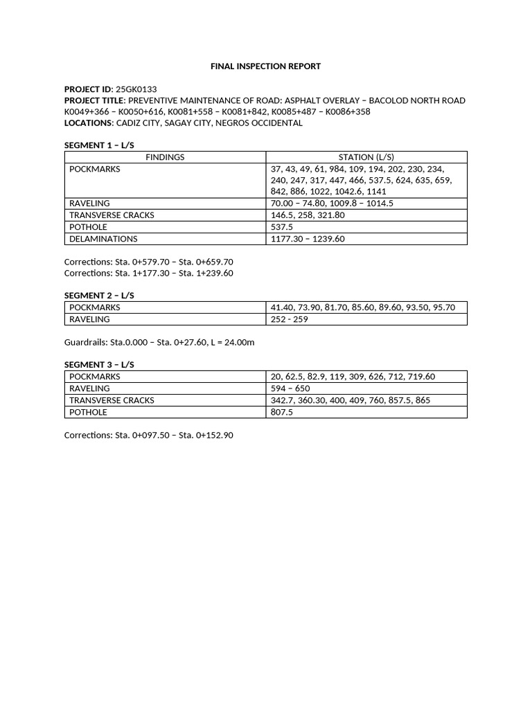 Final Inspection Report - Asphalt Overlay - 03132026 | PDF