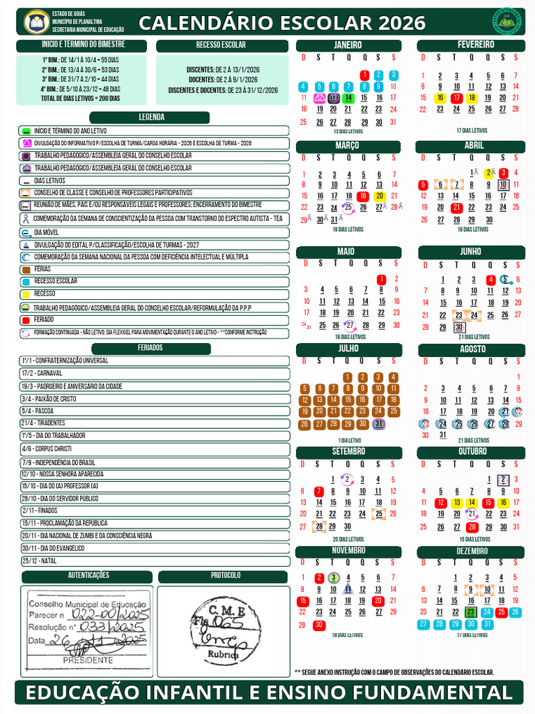Calendário Escolar 2026 Ens. Regular | PDF