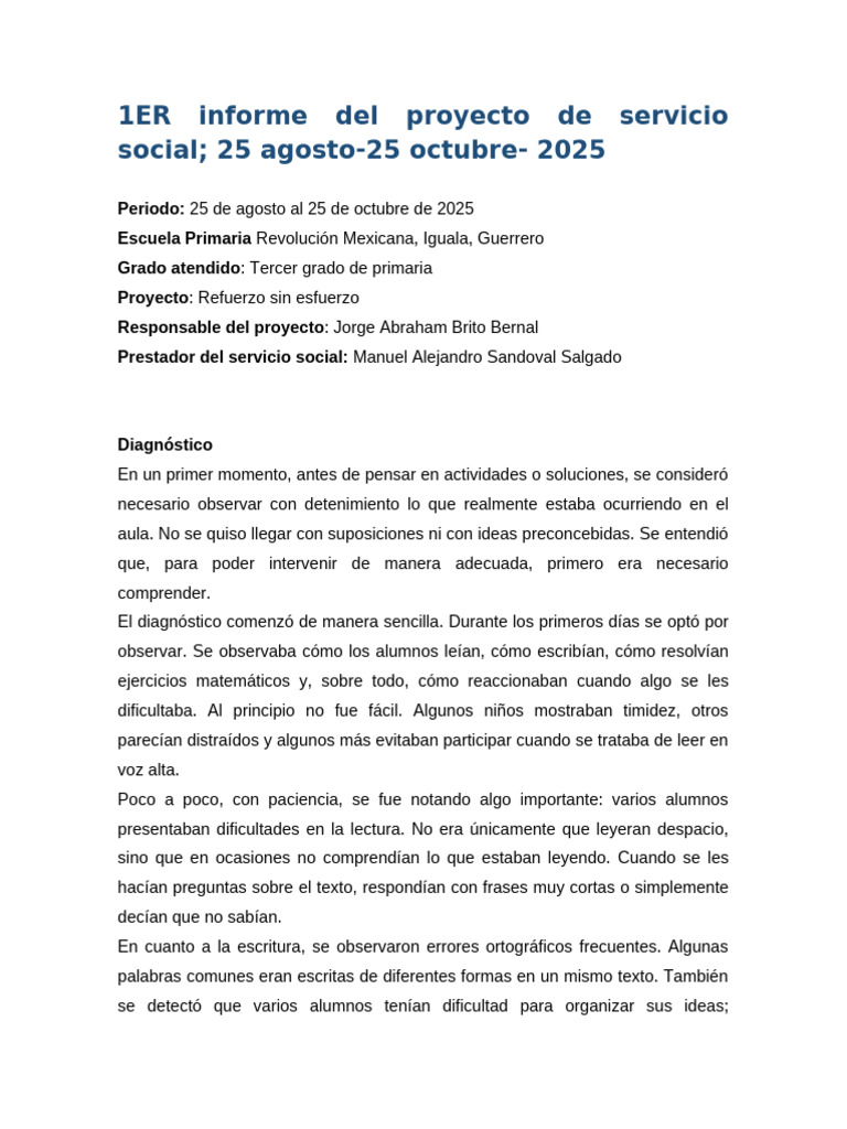 PRIMER Informe Del Proyecto de Servicio Social | PDF | Aprendizaje ...