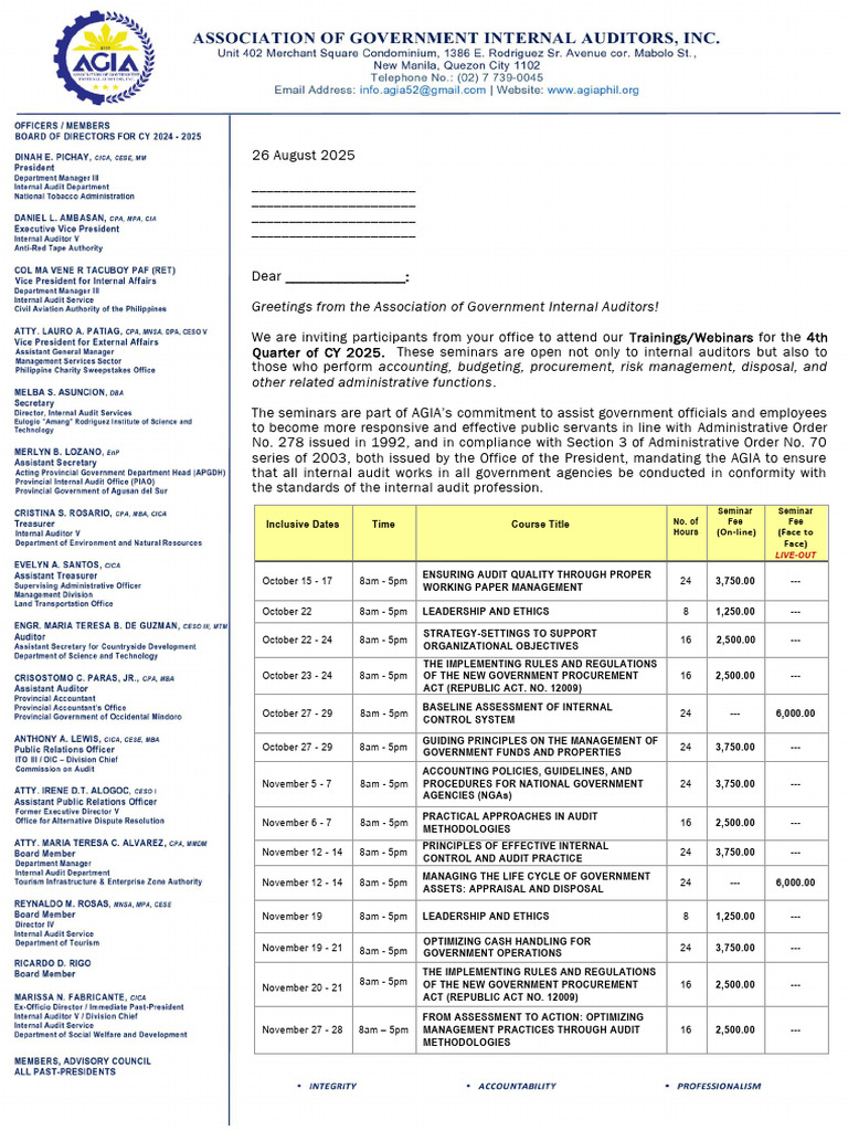 2025 4th Quarter Letter of Invitation_FINAL 8.26.25 | PDF | Internal ...