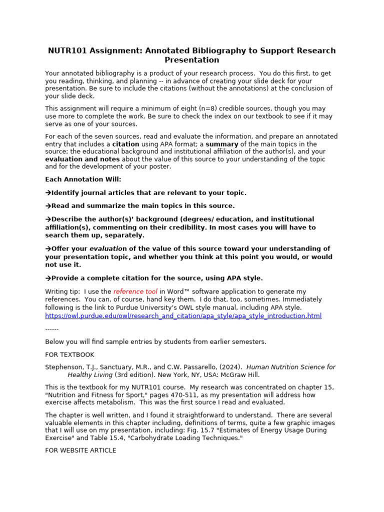 Assignment Annotated Bibliography Spring 2026 | PDF | Citation