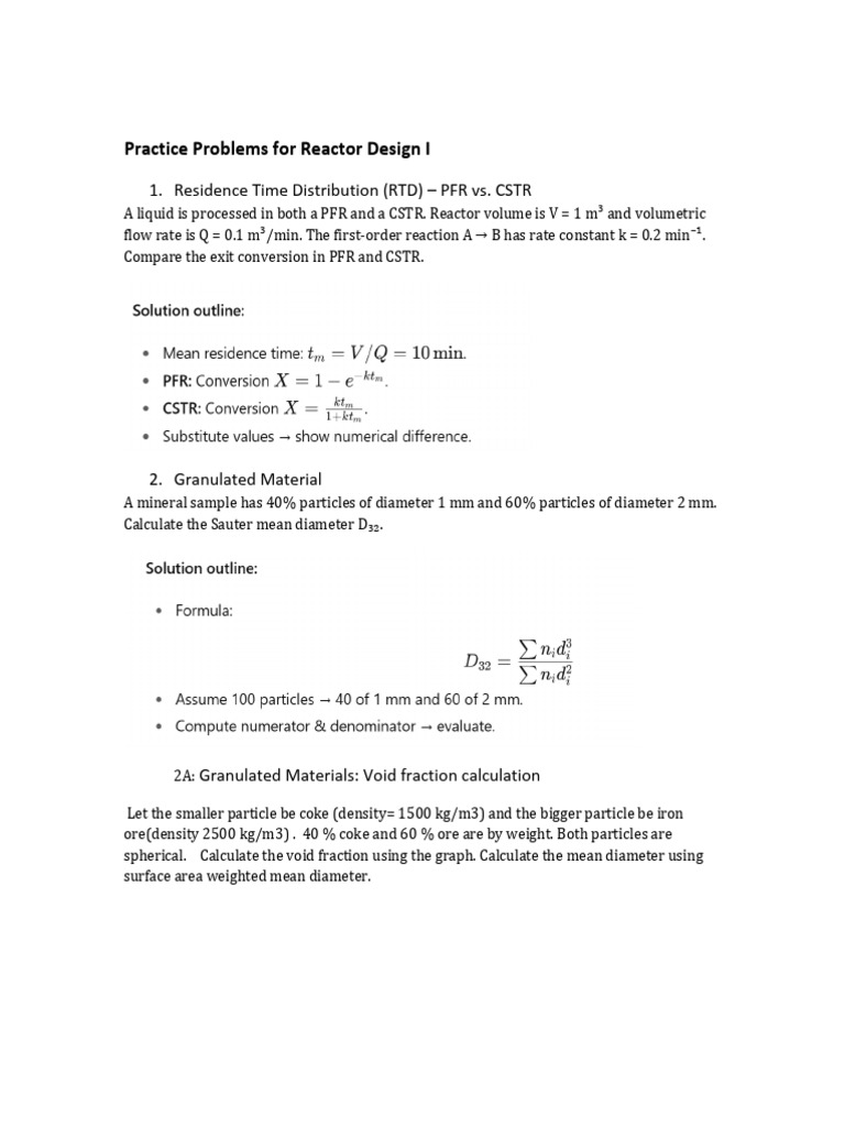 Reactor Design I PracticeProblemSet | PDF