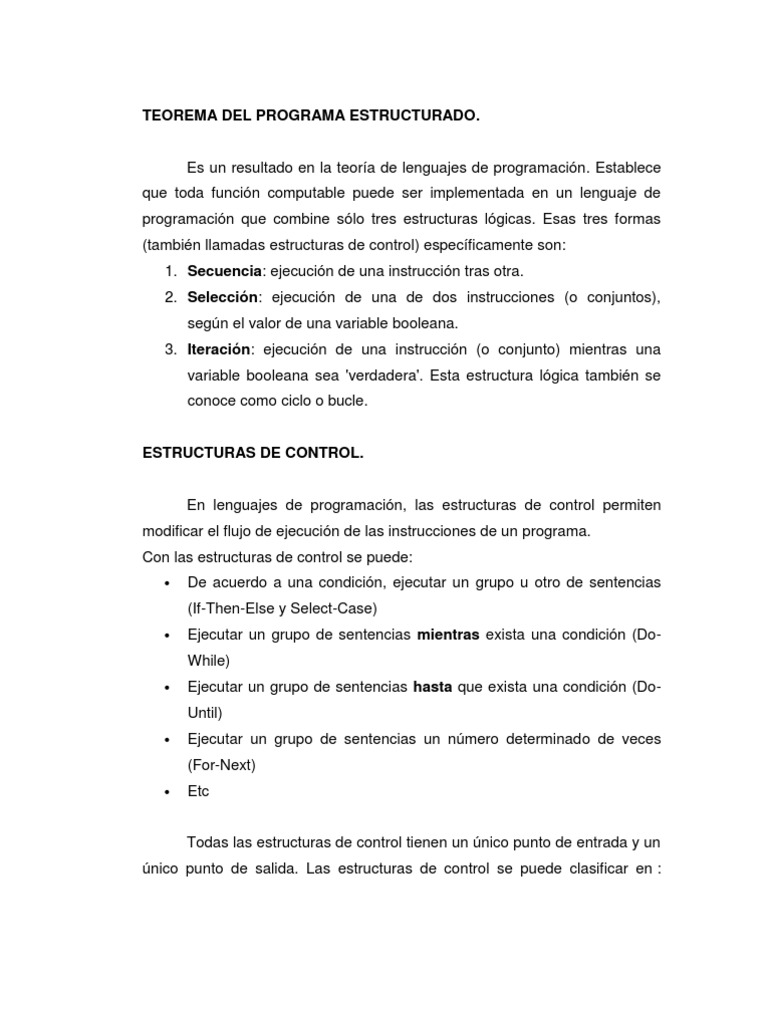 Teorema Del Programa Estructurado | PDF | Flujo de control | Lenguaje ...