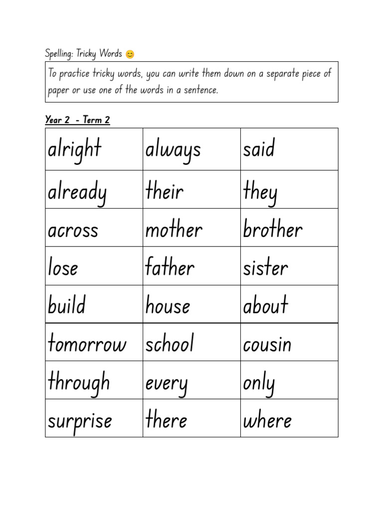 Tricky Word Set - Term 2 - Year 2 | PDF