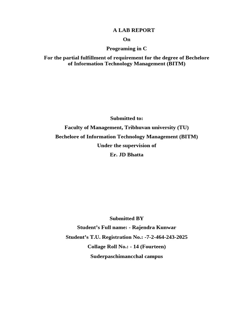A LAB REPORT OF PROGRAMMING IN C | PDF | Pointer (Computer Programming ...