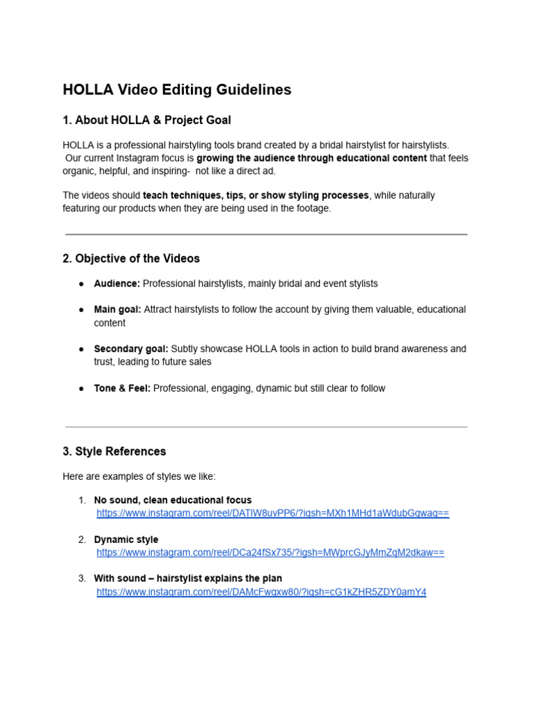 HOLLA Video Editing Guidelines | PDF