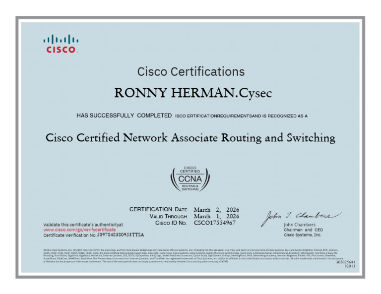 Cisco Network Certificate RONNY HERMAN 303020 | PDF | Cisco ...
