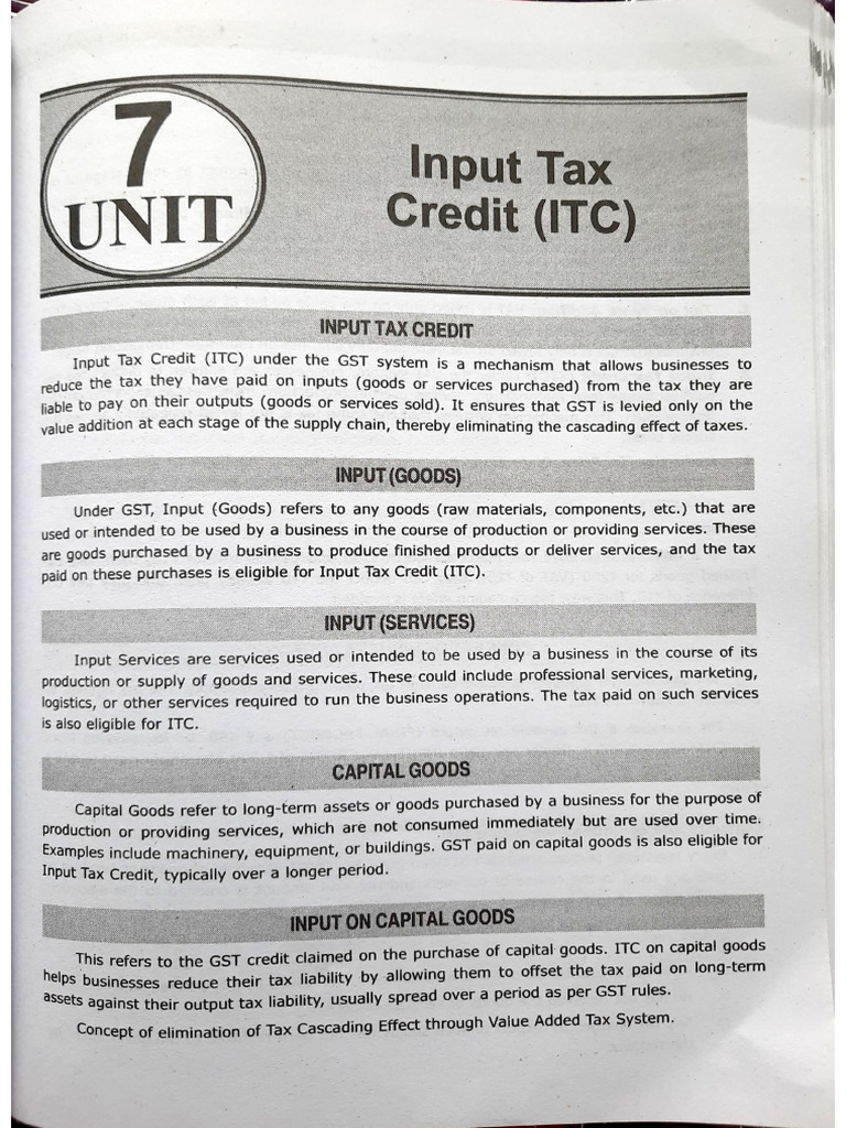 GST 3rd Chapter ITC Theory | PDF