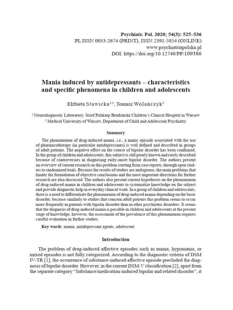 Mania Induced Antidepressants | PDF | Bipolar Disorder | Mania