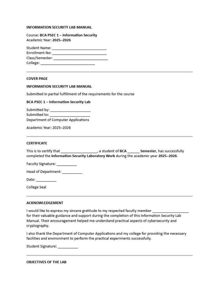 Information Security Lab Manual | PDF | Information Security | Encryption