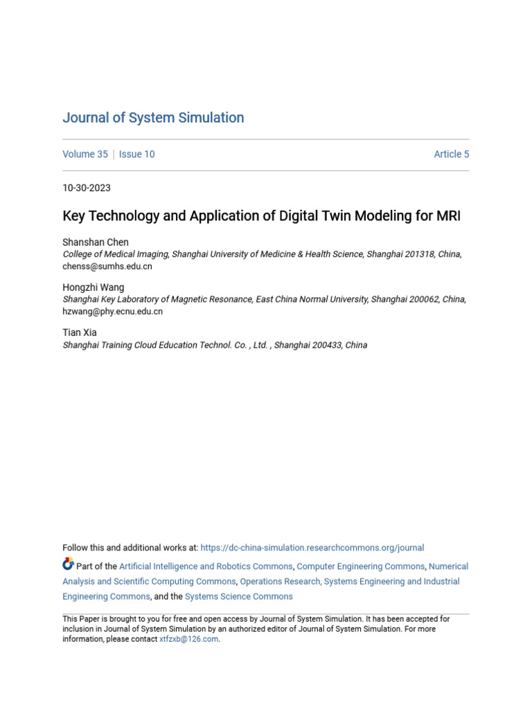 Key Technology and Application of Digital Twin Modeling For MRI | PDF