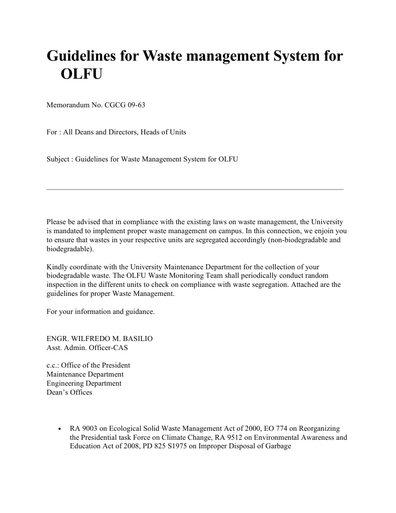 Guidelines For Waste Management System PDF Waste Management