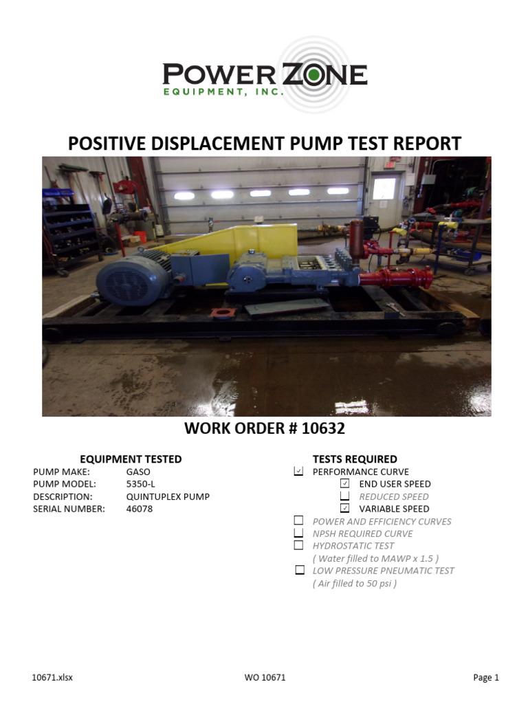 Positive Displacement Pump Test Report | PDF | Pump | Horsepower