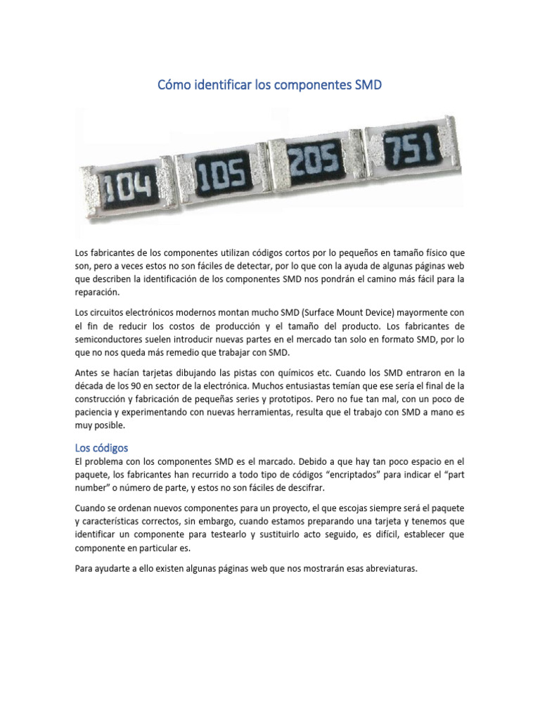 Componentes SMD | PDF | Resistencia Eléctrica y Conductancia | Condensador