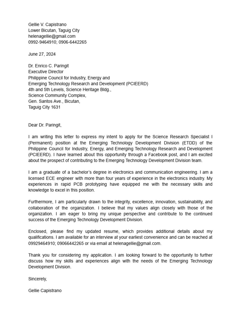 Application Letter | PDF