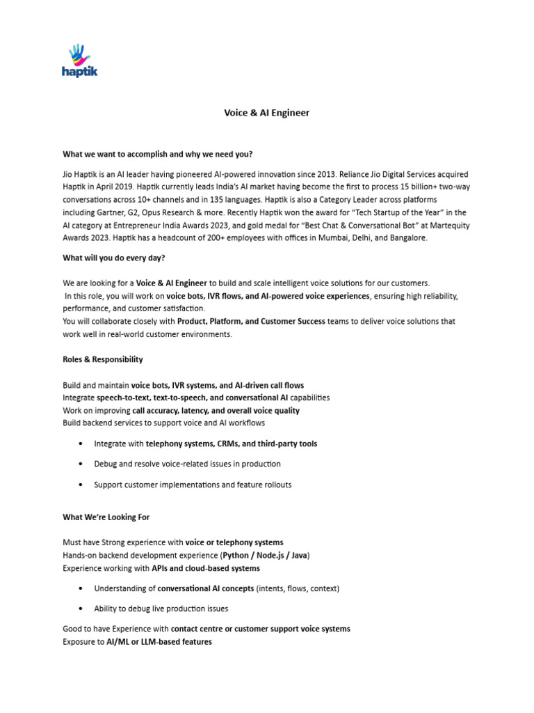 Voice AI Engineer JD | PDF | Computing | Business