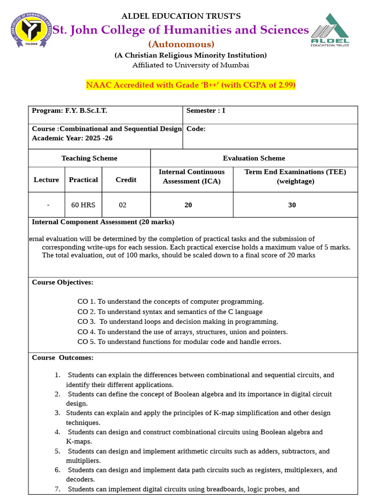 F.Y.bsc.I. T Combinational and Sequential Design | PDF | Scheme ...