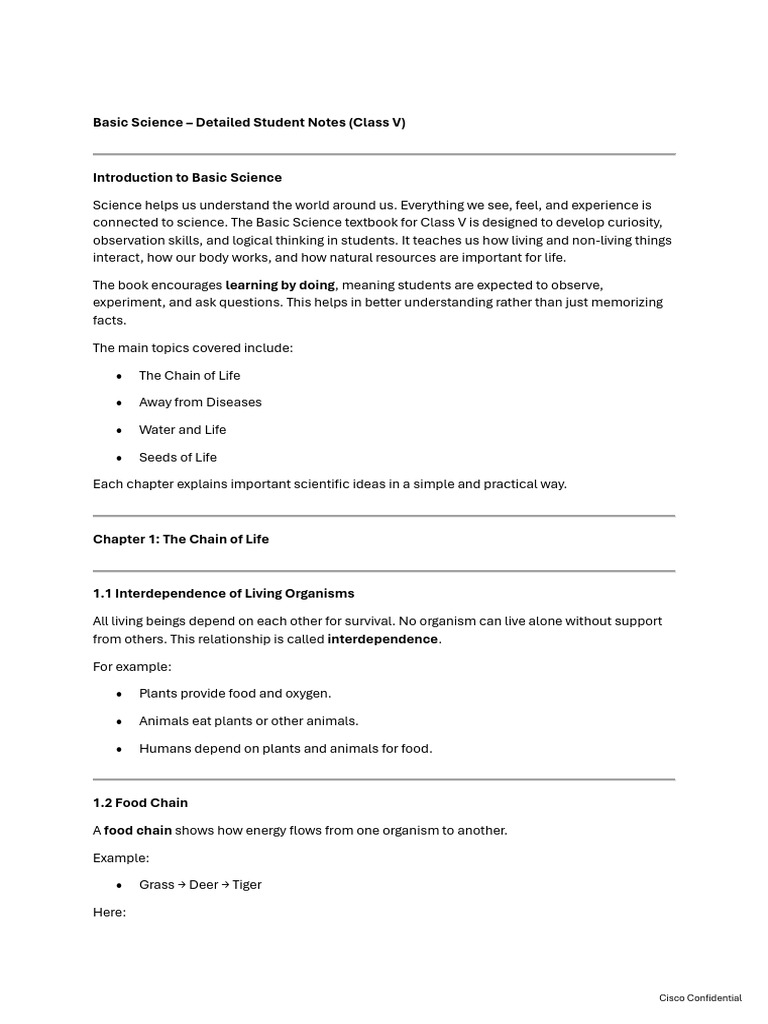 The Basic Science Class V Student Notes | PDF | Water | Hygiene