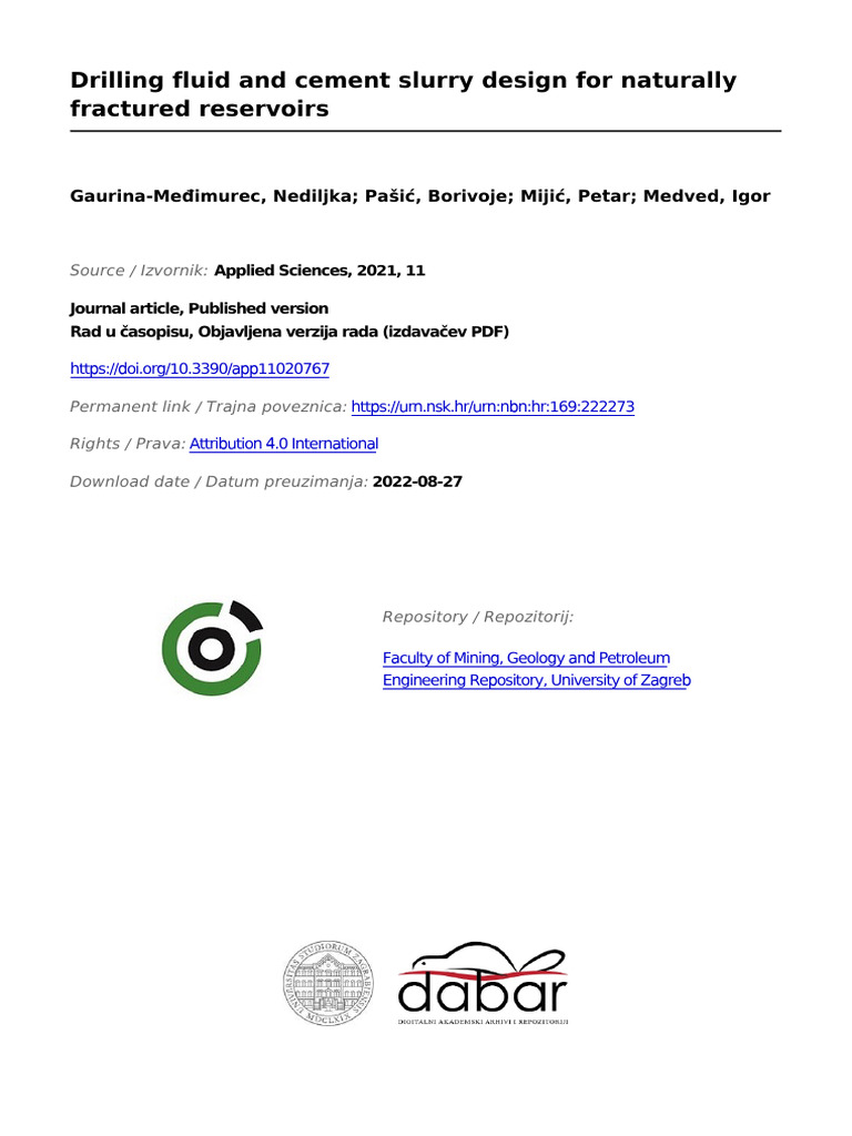 Drilling Fluid and Cement Slurry Design For Naturally 3j6m3w9c3u | PDF ...