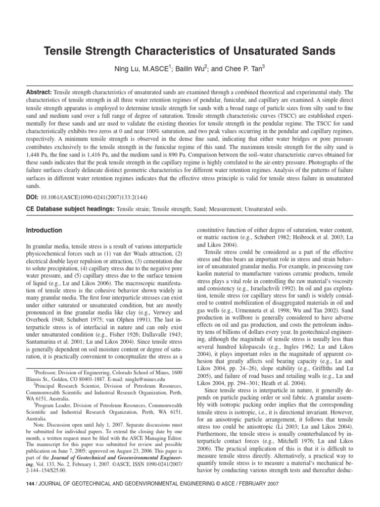 Tensile Test of Unsaturated Soil | PDF | Stress (Mechanics) | Porosity