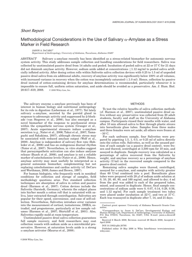 American J Hum Biol - 2008 - DeCaro - Methodological Considerations in ...