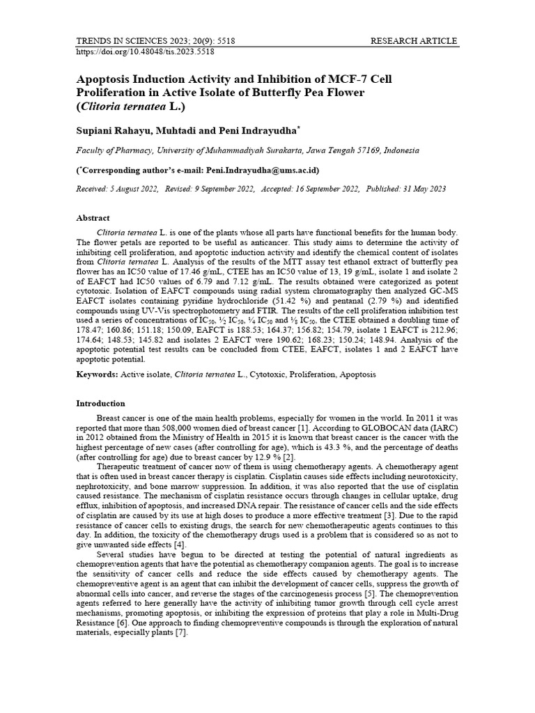 Apoptosis Induction Activity and Inhibition of MCF 7 Cell 3kg7o5a3 ...