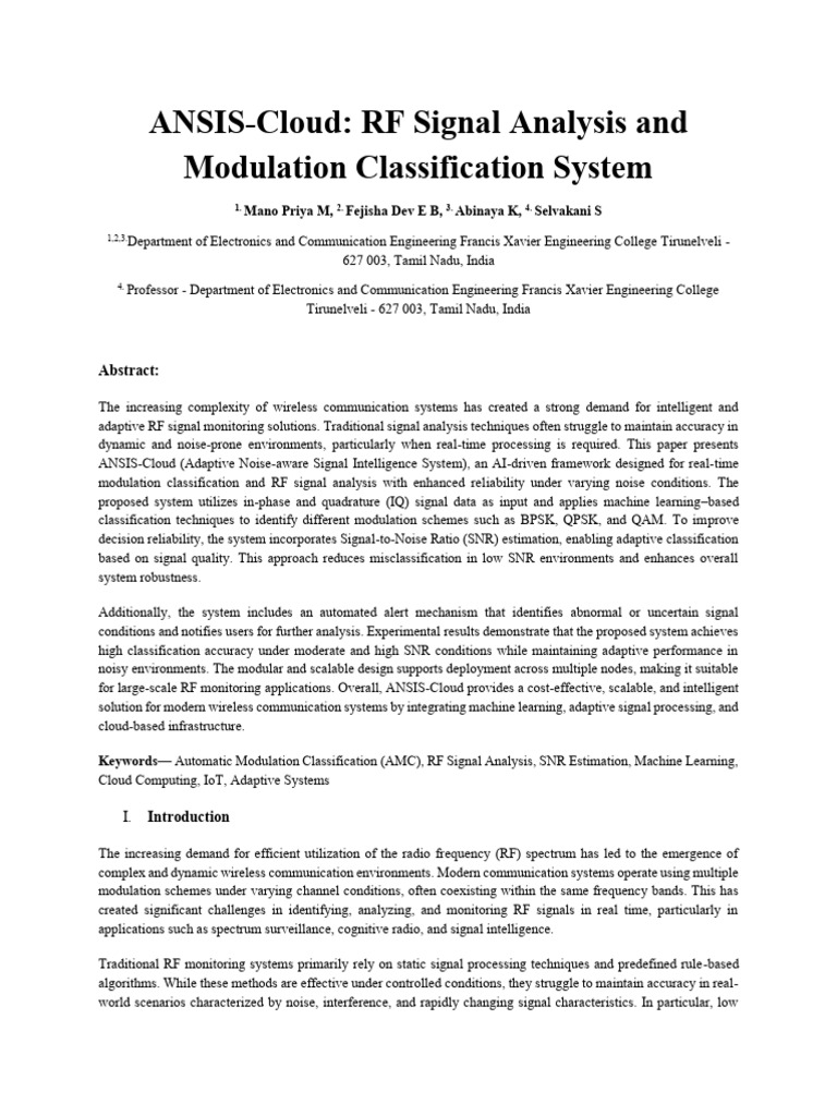ANSIS-Cloud: RF Signal Analysis and Modulation Classification System ...