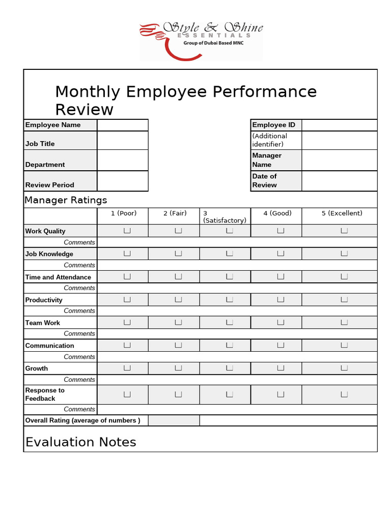 Monthly Employee Performance Review | PDF