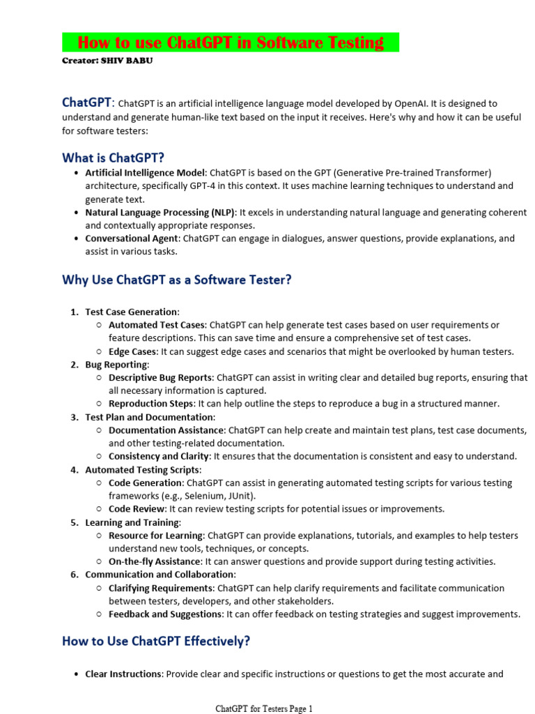 ChatGPT Uses in Testing | PDF | Software Testing | Login