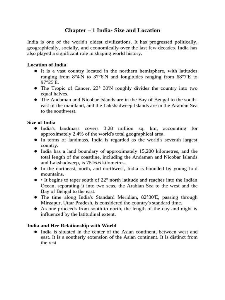 CBSE Class 9 Geography Chapter 1 Notes - Size and Location | PDF ...
