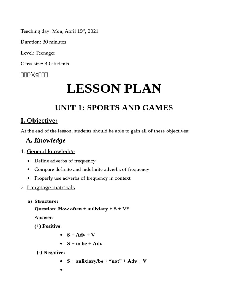 Group 1 Lesson Plan Adverbs of Frequency 1 | PDF | Adverb | Human ...
