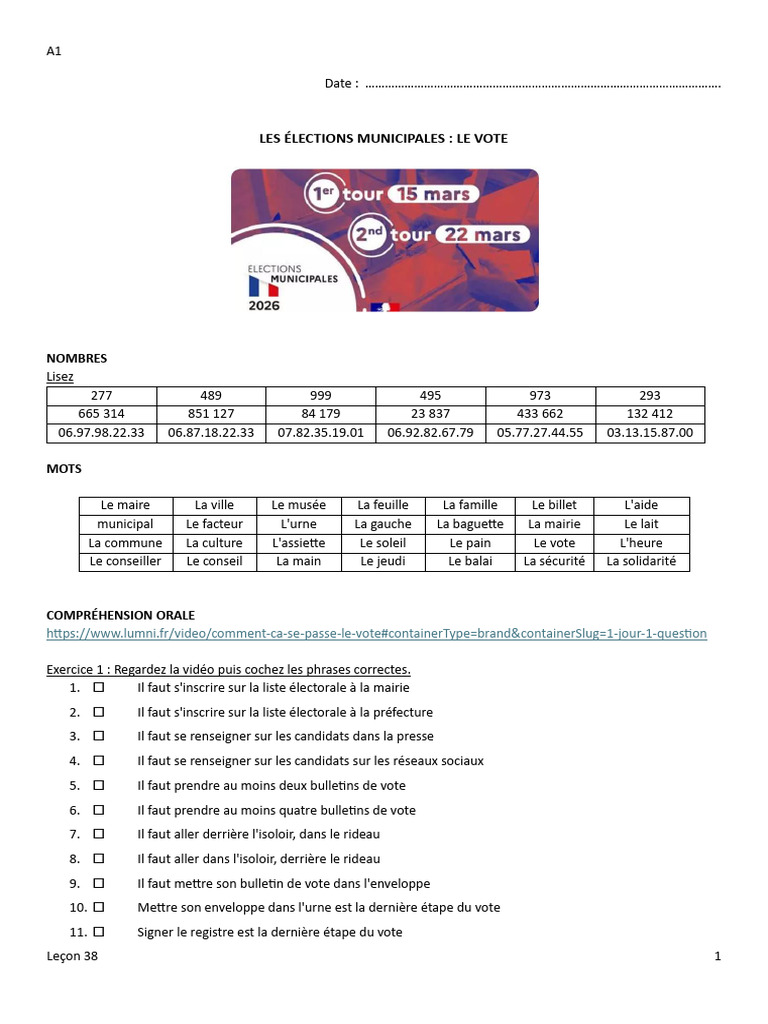 38 - Leçon 38 Les Éléctions Municipales - Le Vote | PDF | Vote