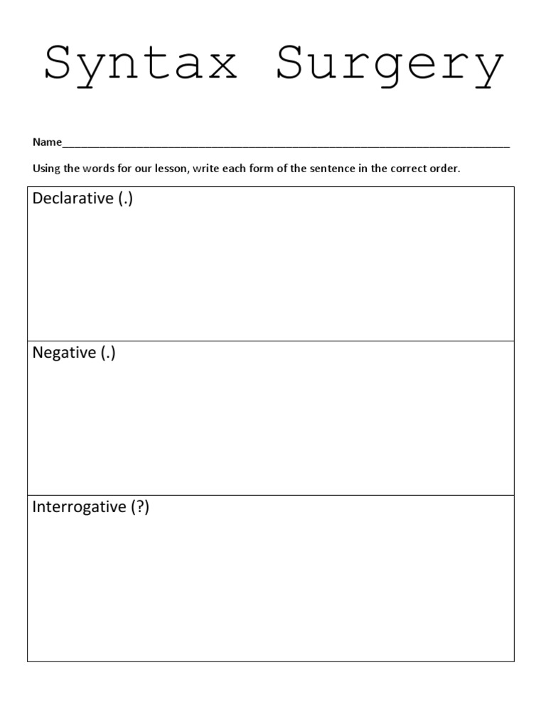 Syntax Surgery: Sentence Forms Exercise | PDF